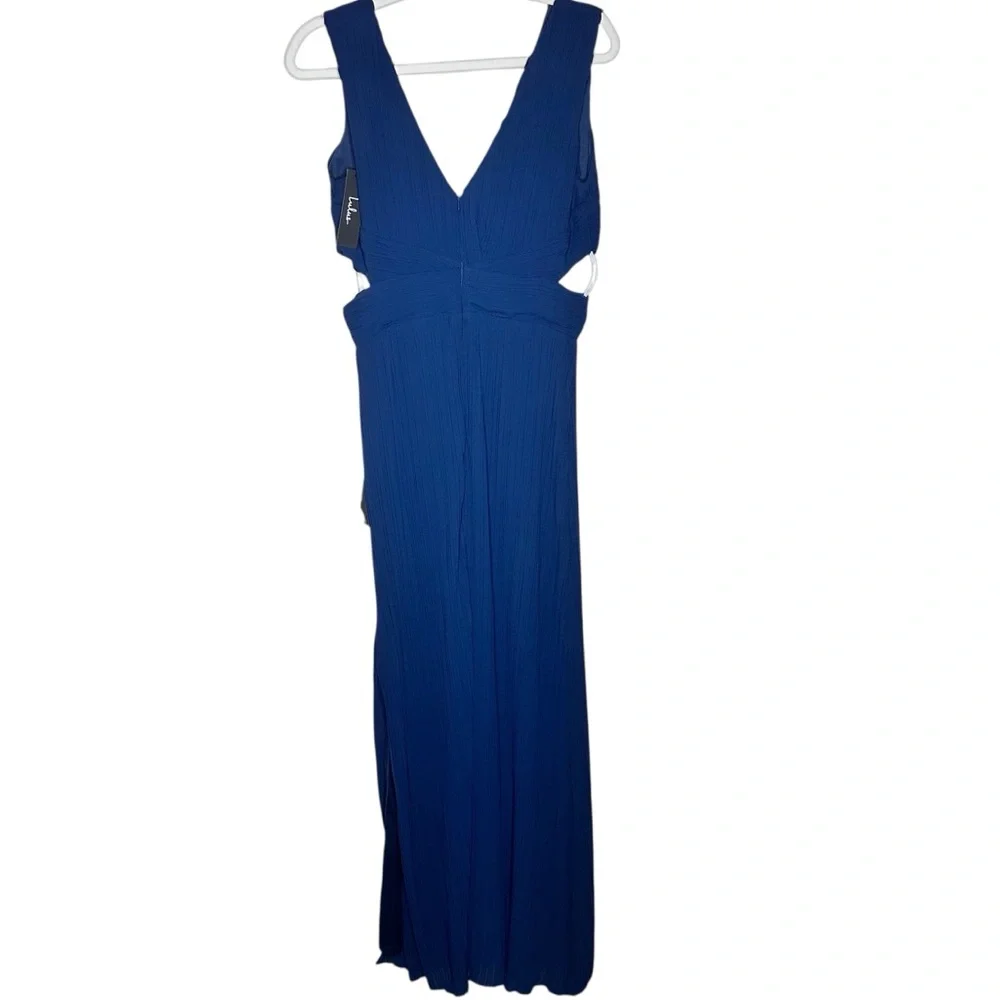 NWT Lulus Compelling Poise Navy Blue Plisse Cutout Sleeveless Maxi Dress Large - Picture 7 of 16